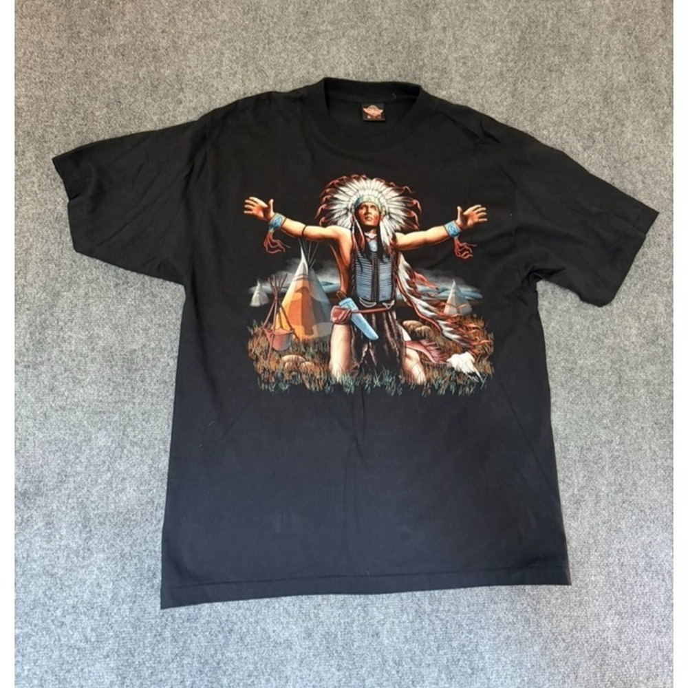 VTG Rock Eagle Native American Double Graphic TShirt Men's Single Stitch Size XL